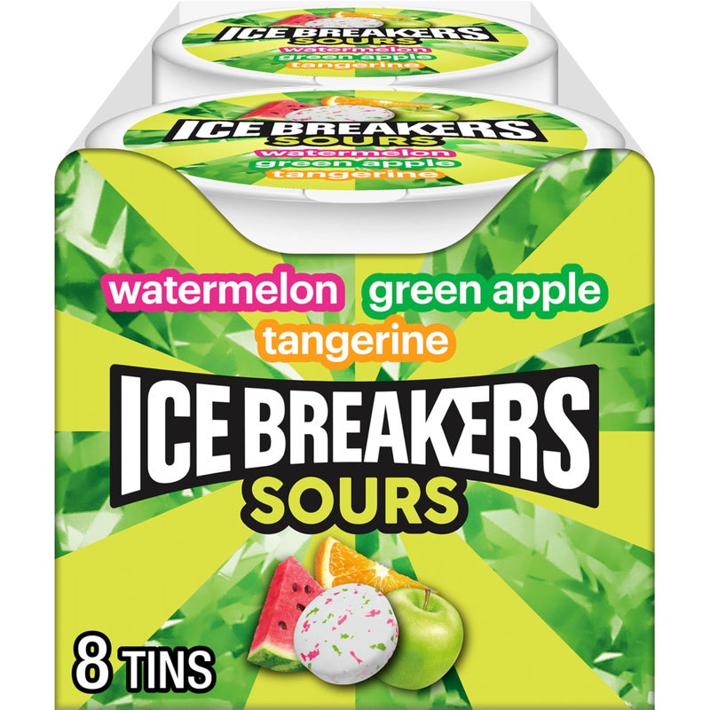 ICE BREAKERS Sours Assorted Fruit Flavored Sugar Free Mints Tins, 1.5 oz (8 Count) - Image 1